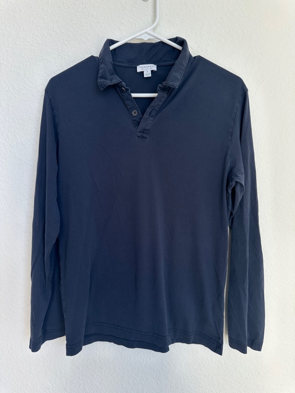 Sunspel Sea Island Cotton Riviera Long Sleeve Polo Navy Small
